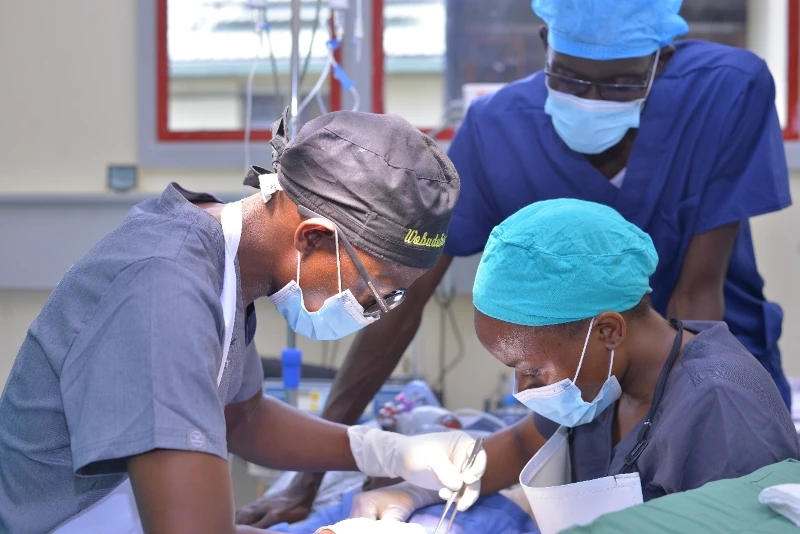 Skill and heart in the theater.  Dr. Brian Agaba, an ENT Dr. Tommy Wobudubire, a Pediatric Surgery Fellow, performs a herniotomy on a 4-year-old boy, assisted by General Surgery Resident Dr. Ruth. It’s inspiring to see specialized expertise and mentorship coming together to transform lives in Karamoja! 